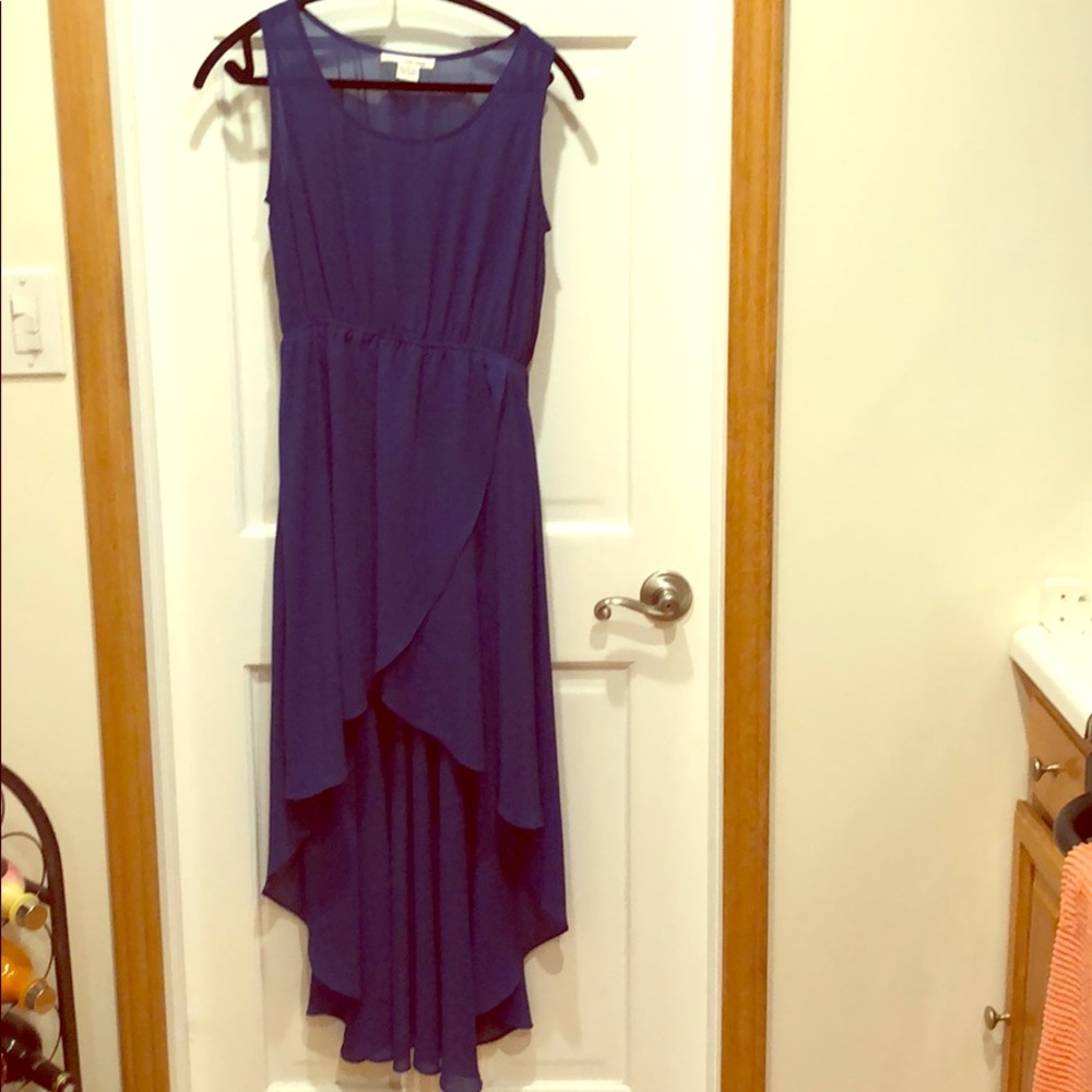 Royal blue high low dress with see thru top